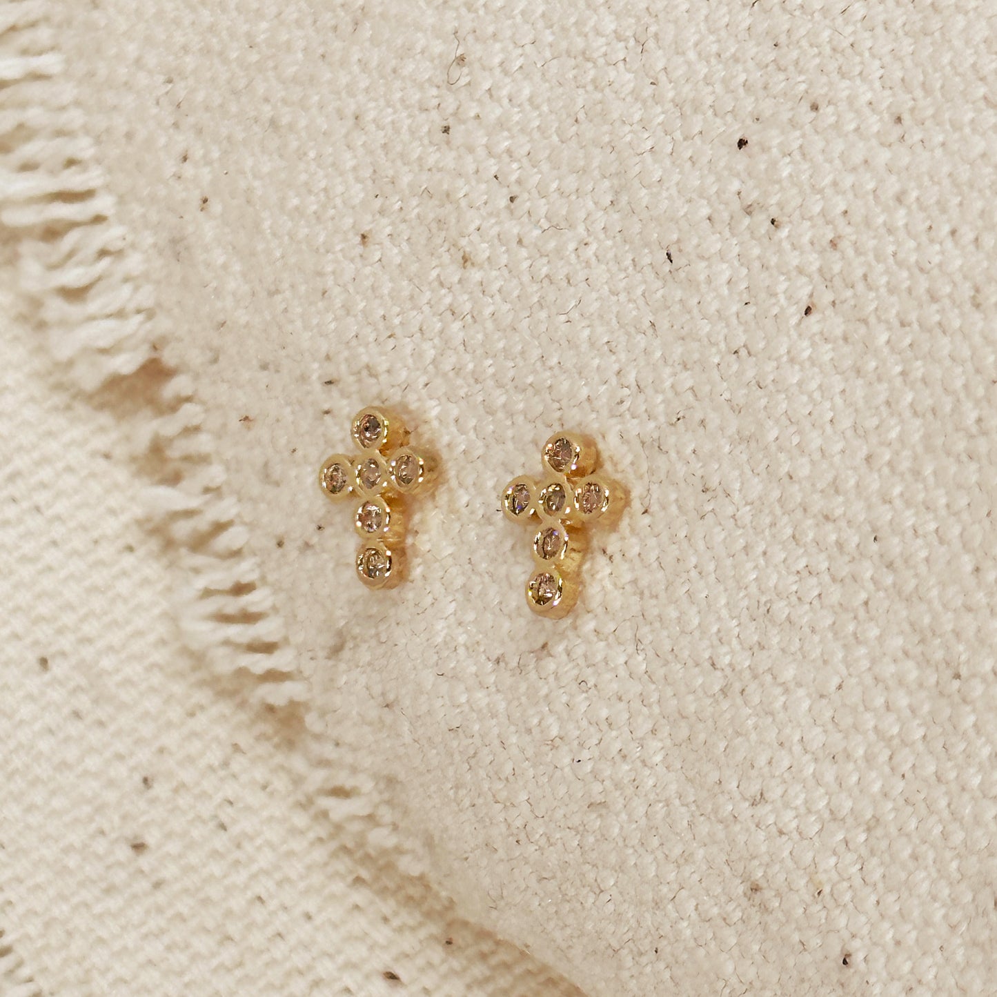 18k Gold Filled Mini Bezel CZ Cross Stud Earrings