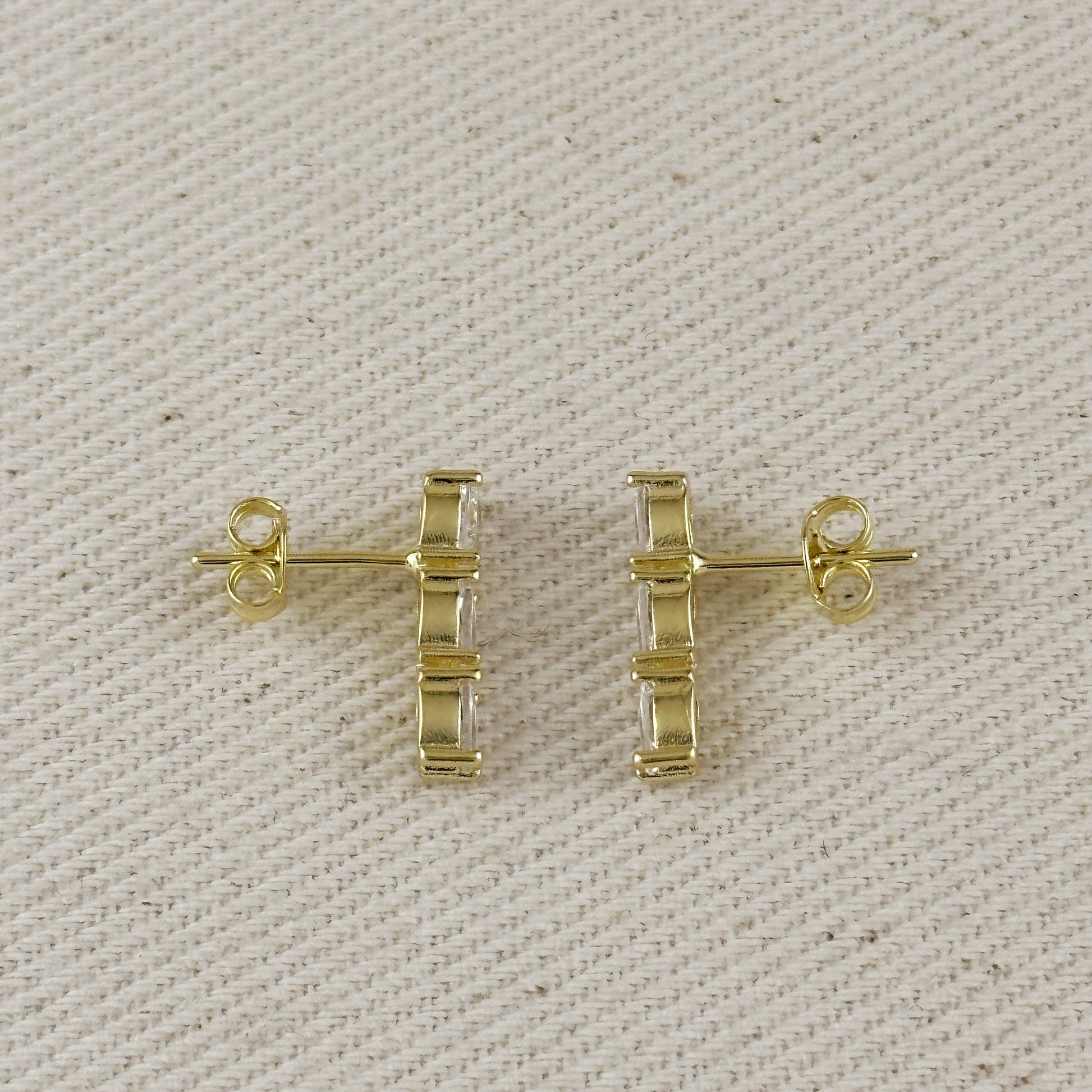 18k Gold Filled Triple CZ Drop Earrings