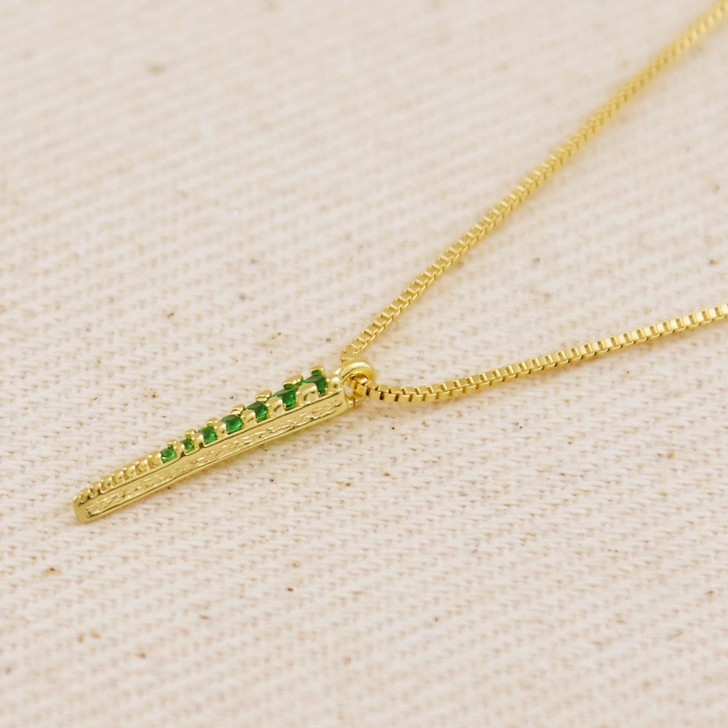 18k Gold Filled Emerald CZ Spear Necklace