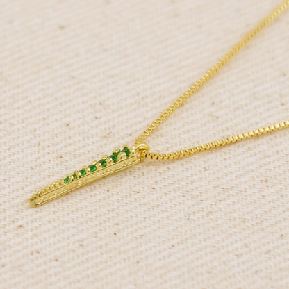 18k Gold Filled Emerald CZ Spear Necklace