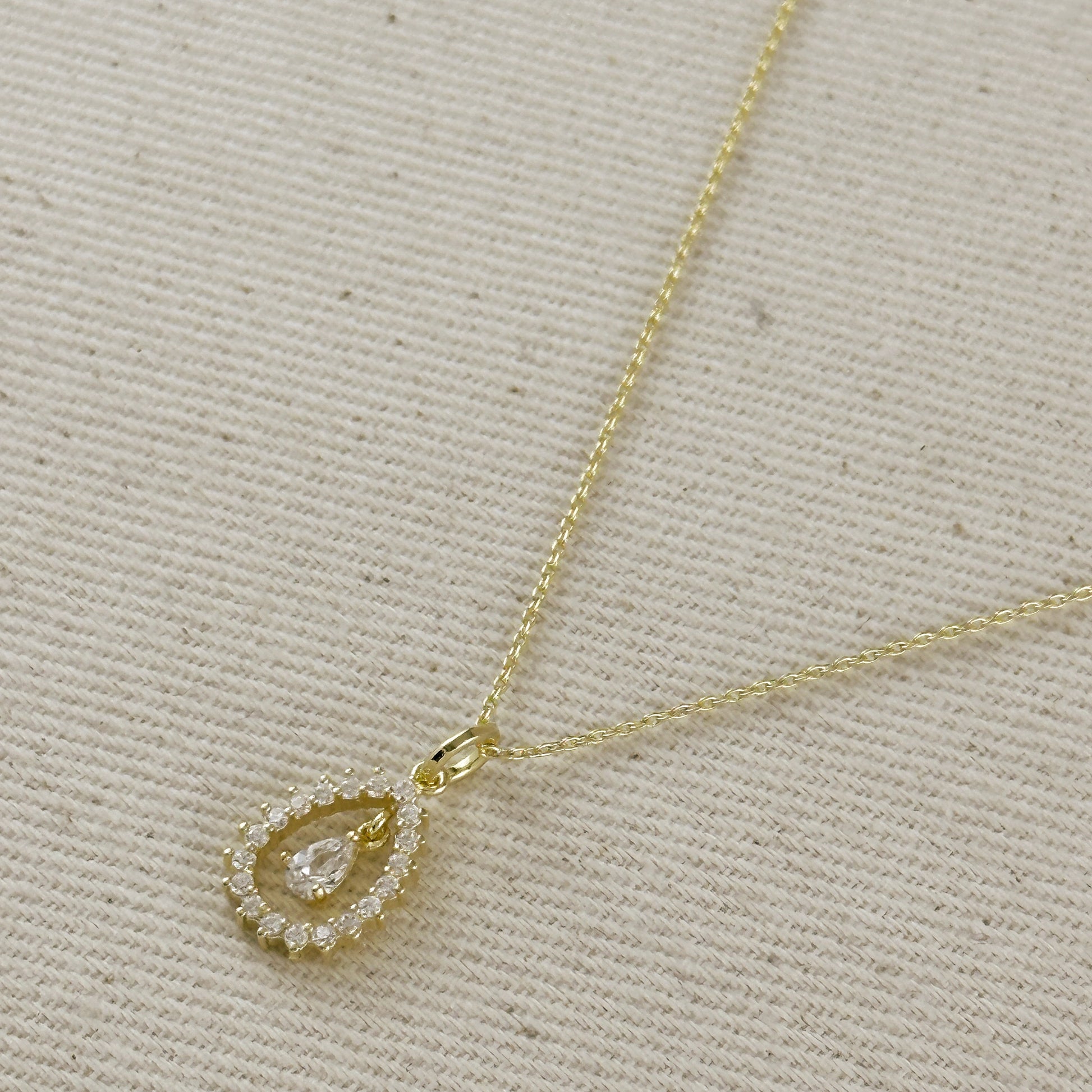 18k Gold Filled Floating CZ Drop Necklace