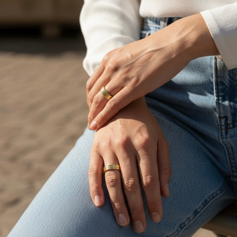 18K Gold Filled Triple Groove Band Ring