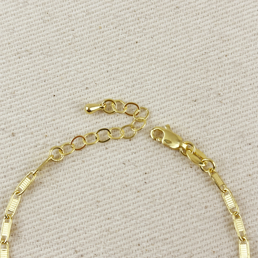 18K Gold Filled Textured Bar Link Bracelet