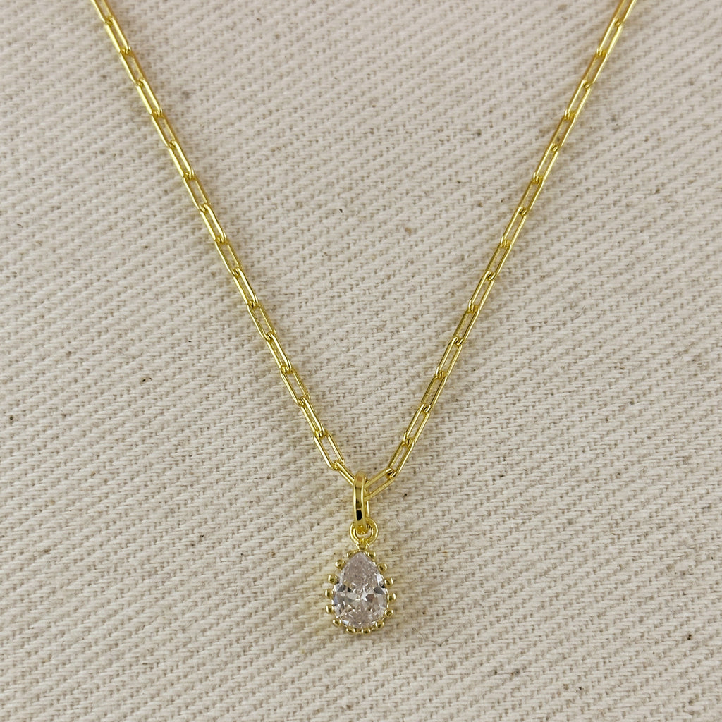 18k Gold Filled Scalloped Drop CZ Charm