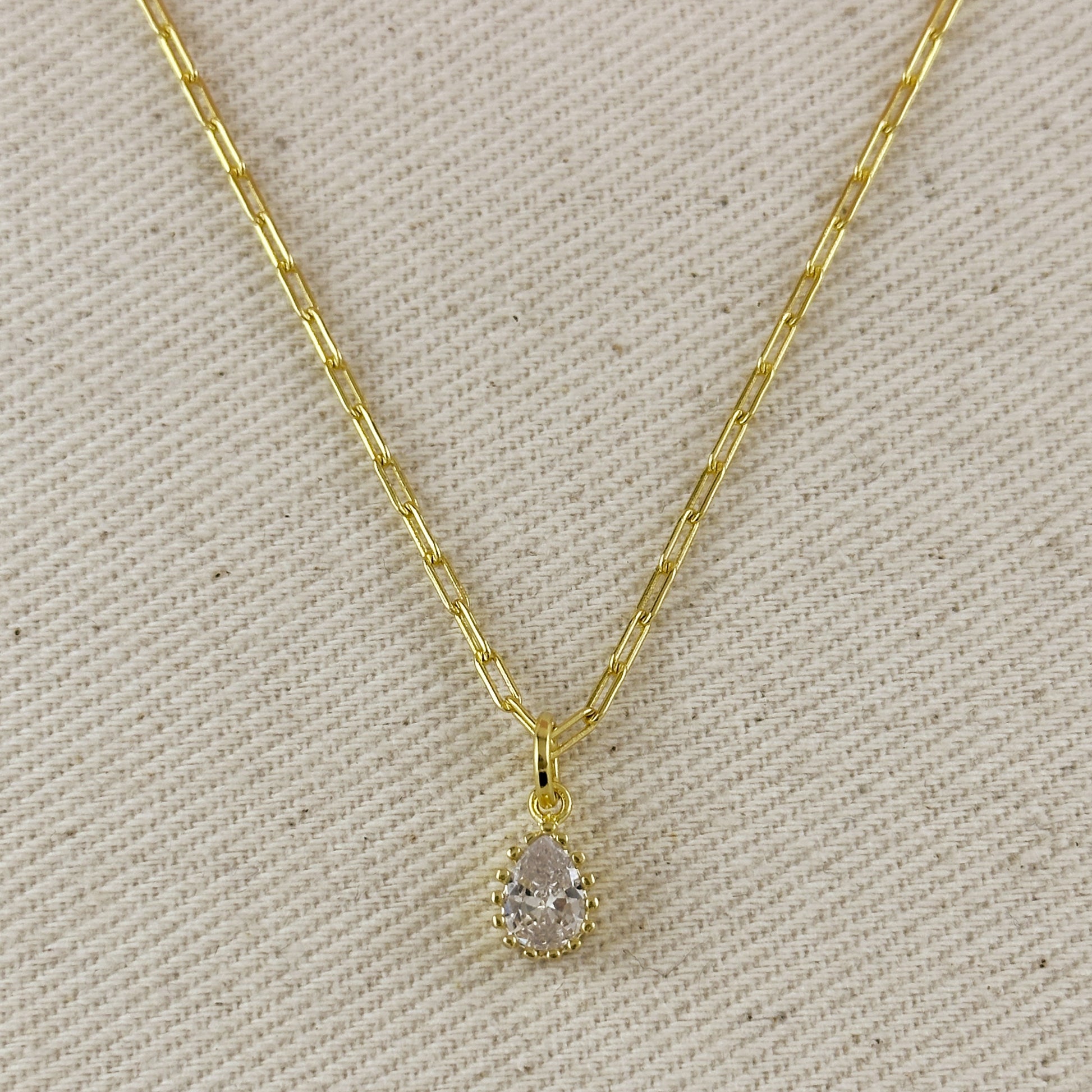 18k Gold Filled Scalloped Drop CZ Charm