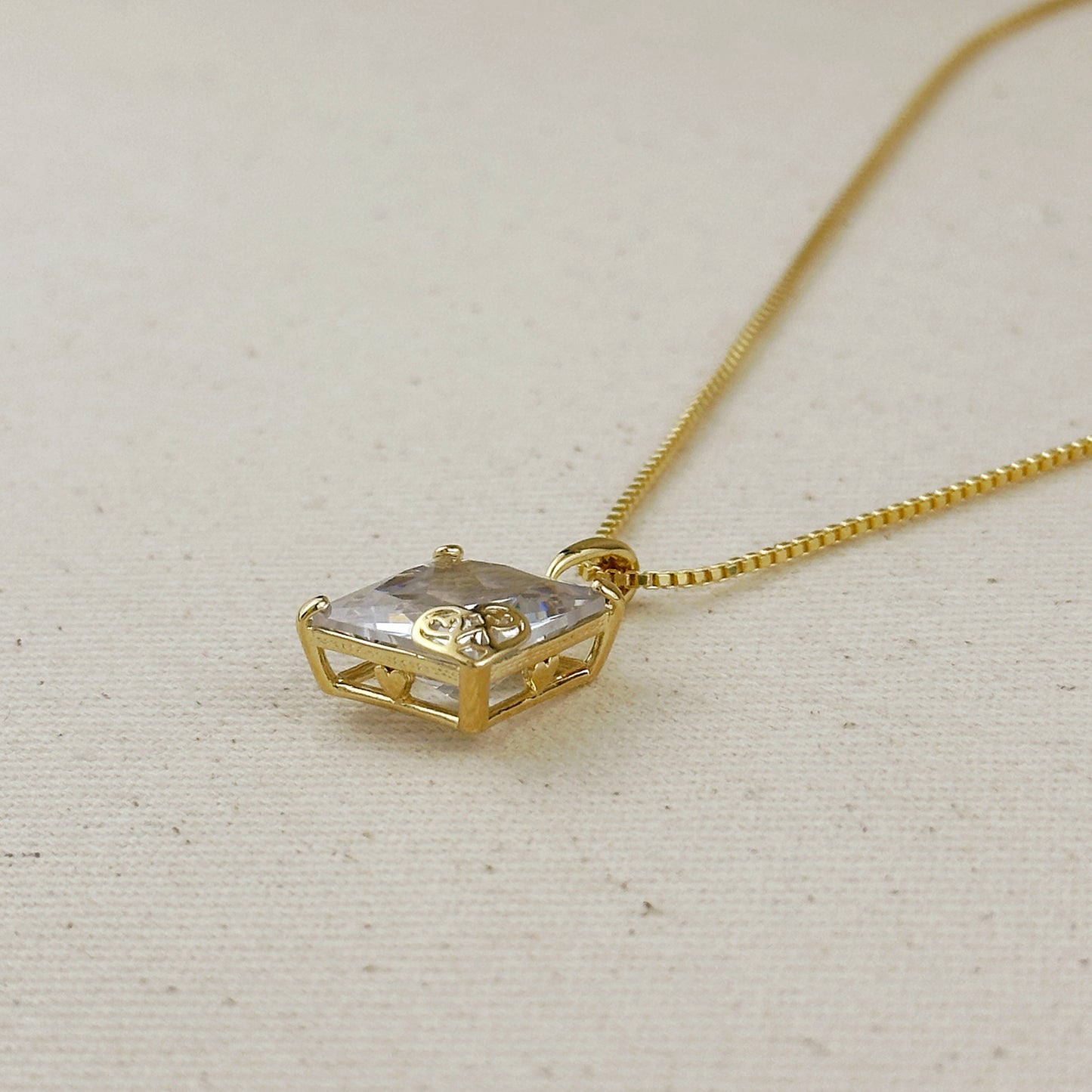 18k Gold Filled Oversized Princess Cut Necklace