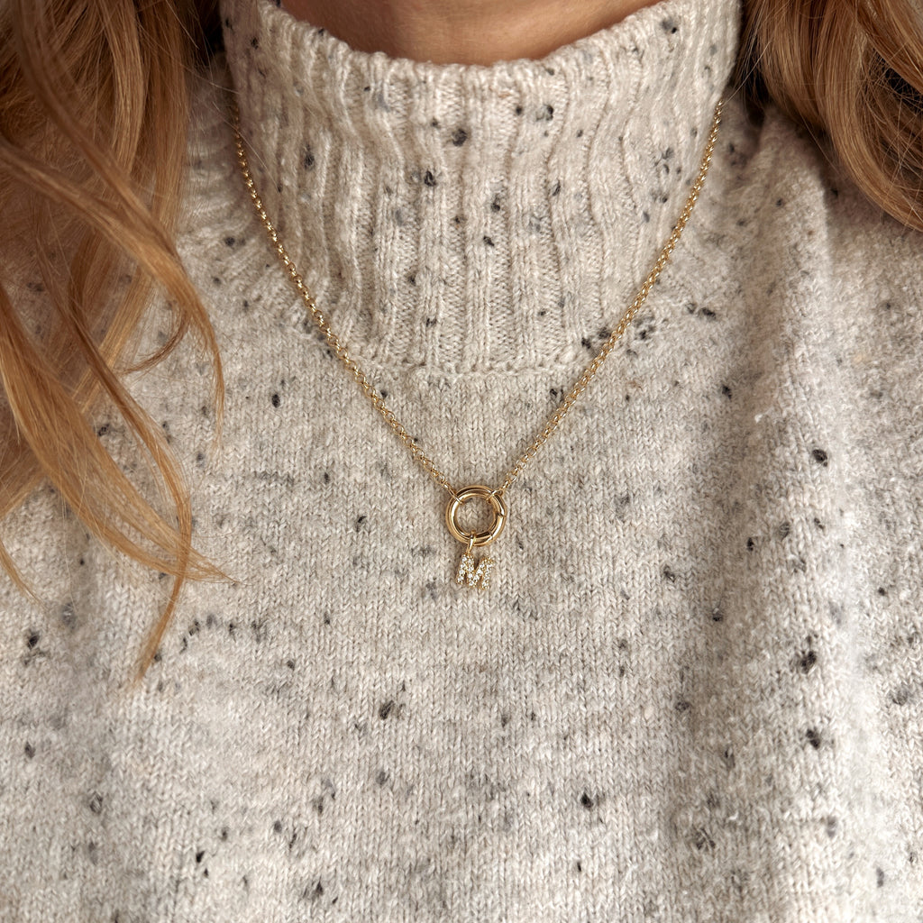 18k Gold filled  Micro CZ Initial Letter Charm