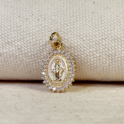 18k Gold Filled Double Sided CZ Lady of Grace Medal Pendant