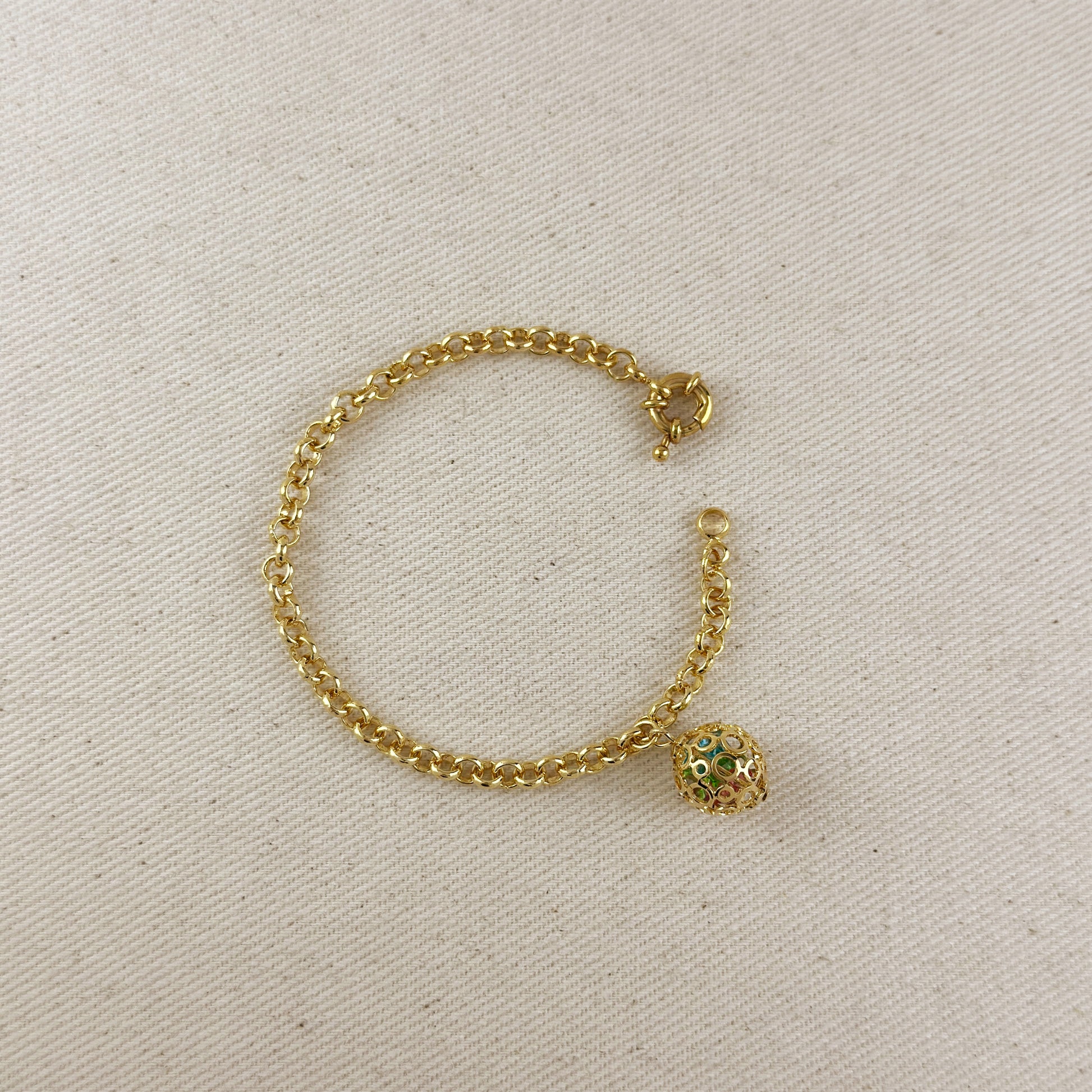 Rollo Chain With Crystal Ball Charm Bracelet