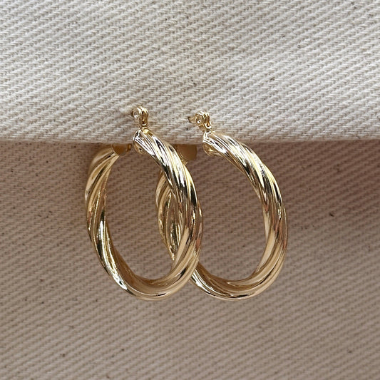 18k Gold Filled Textured Twisted Hoop Earrings
