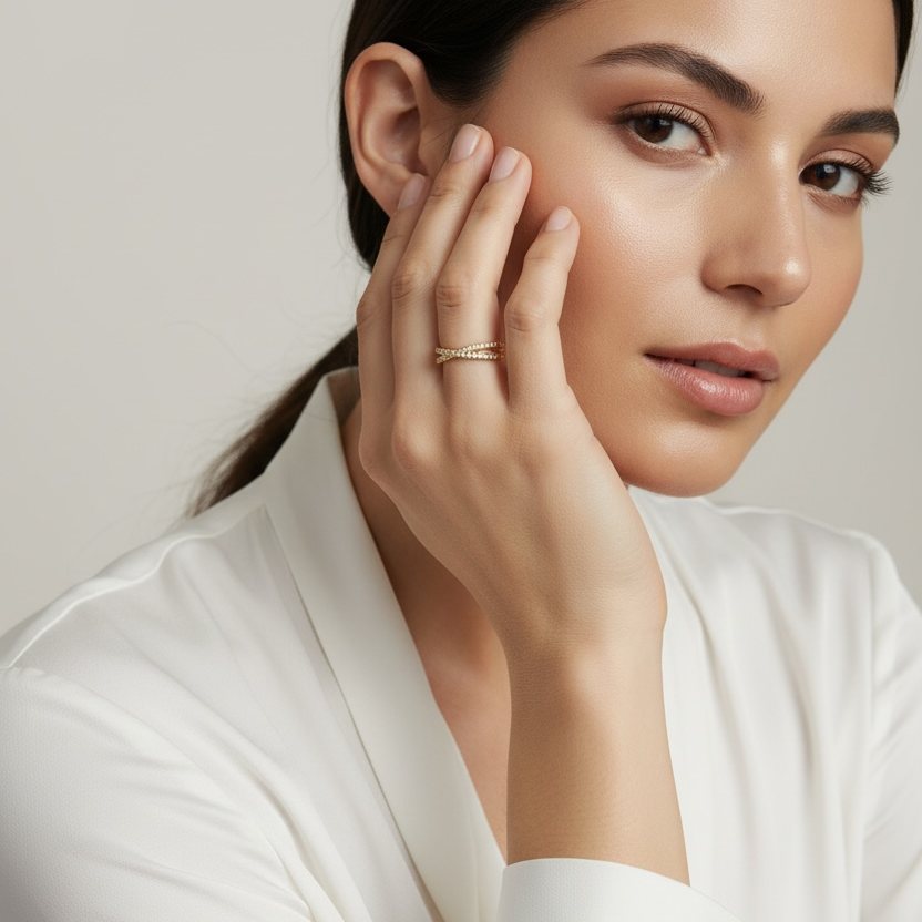 18K Gold Filled CZ X Ring