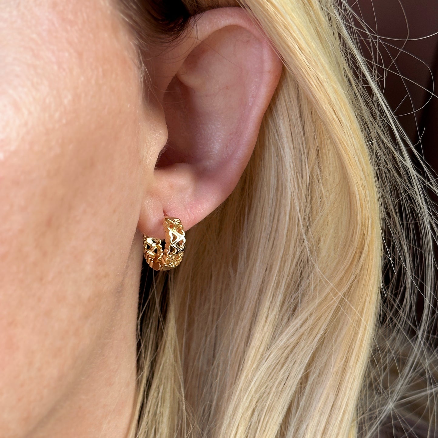 18k Gold Filled Double Hearts Huggies Hoop Earrings
