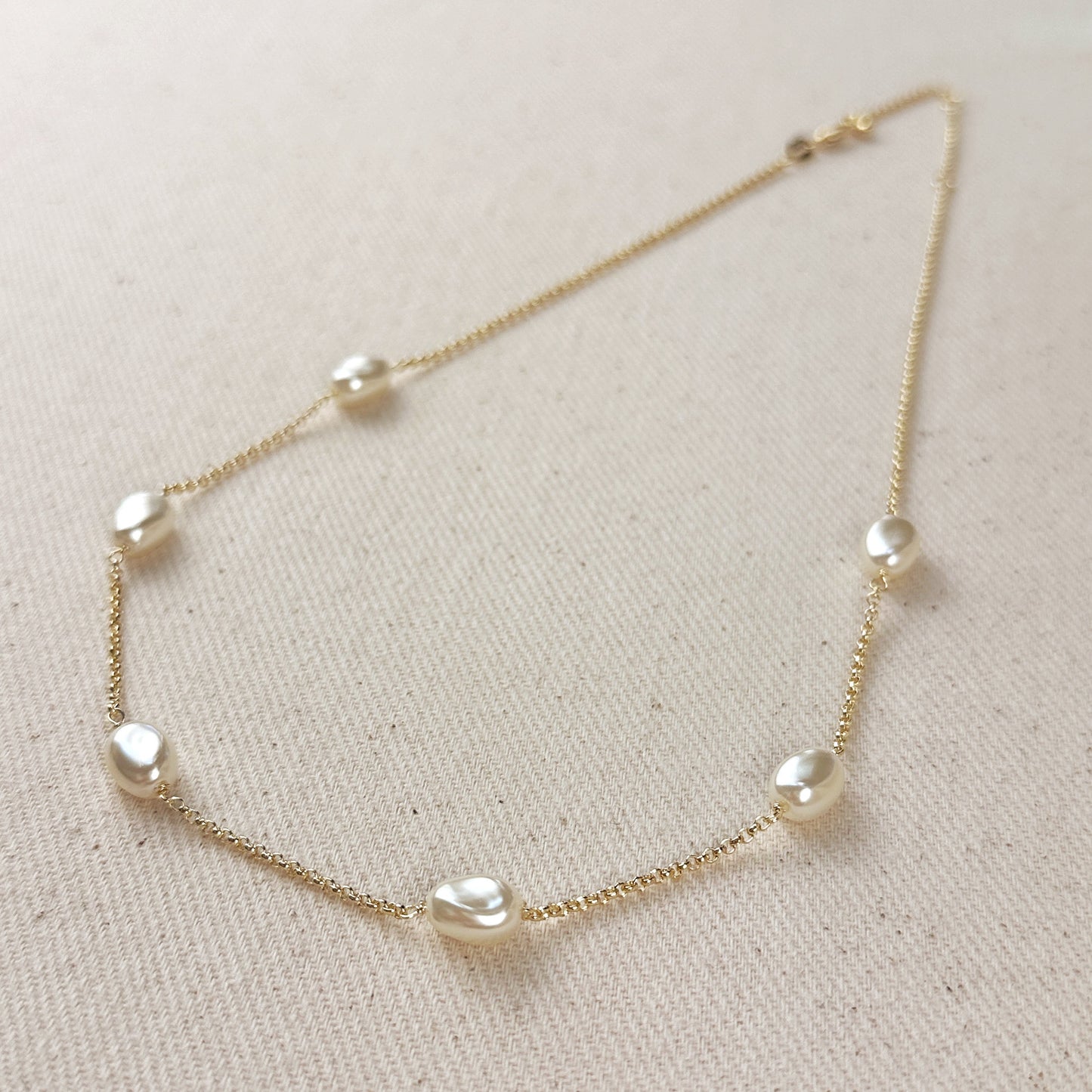 18k Gold Filled Spaced Baroque Pearls Necklace