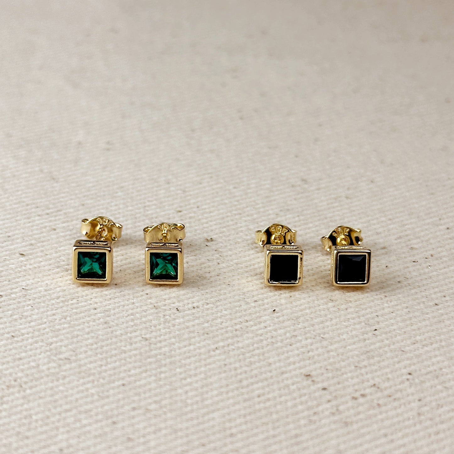 18k Gold Filled Colored Square Stud Earring With Detailed Bezel