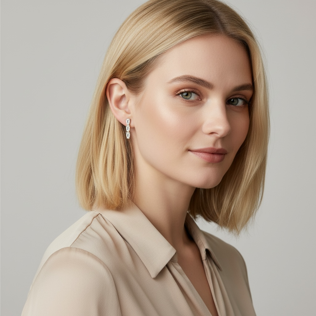 18k Gold Filled Triple CZ Drop Earrings