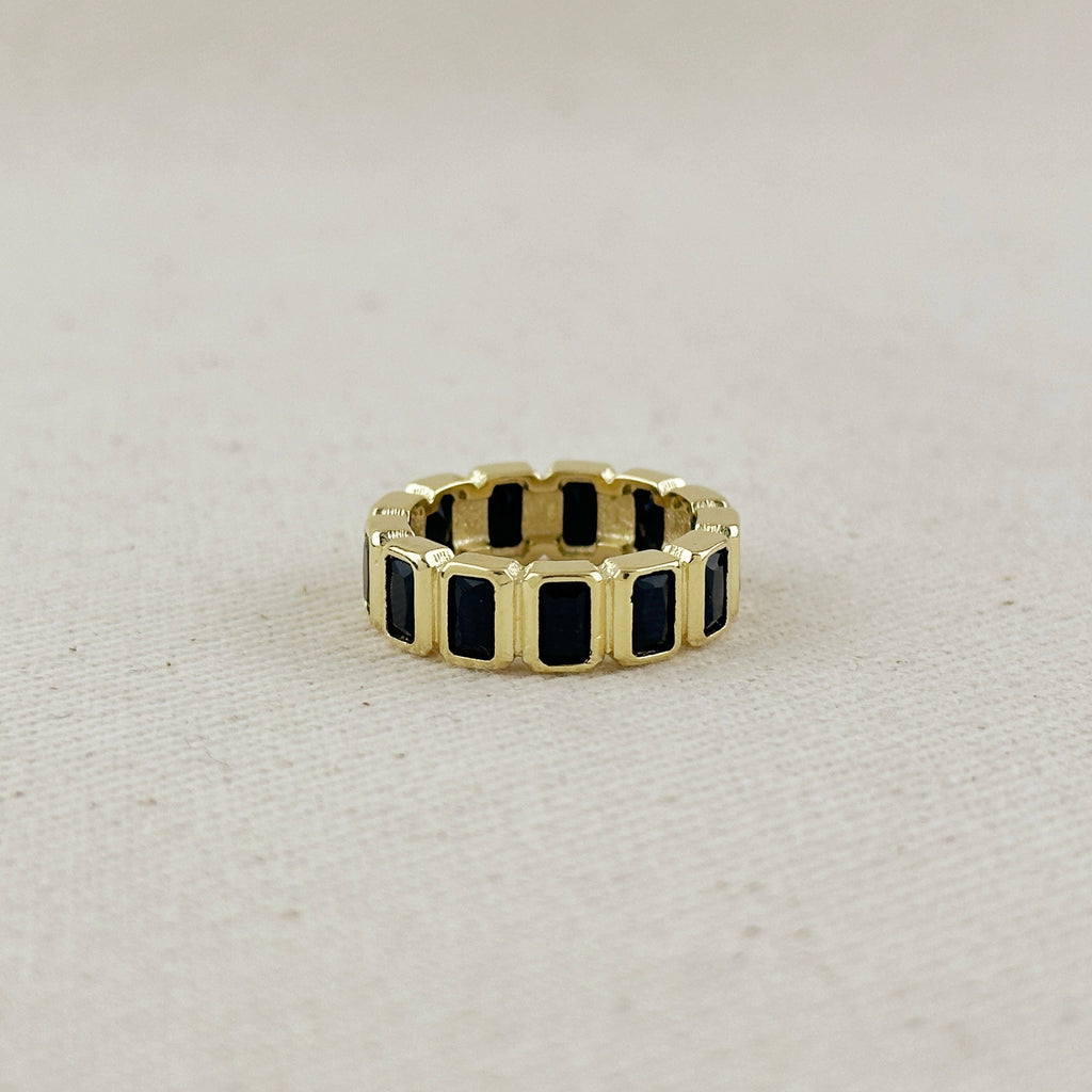 18k Gold Filled Chunky Black Onyx CZ Eternity Band Ring