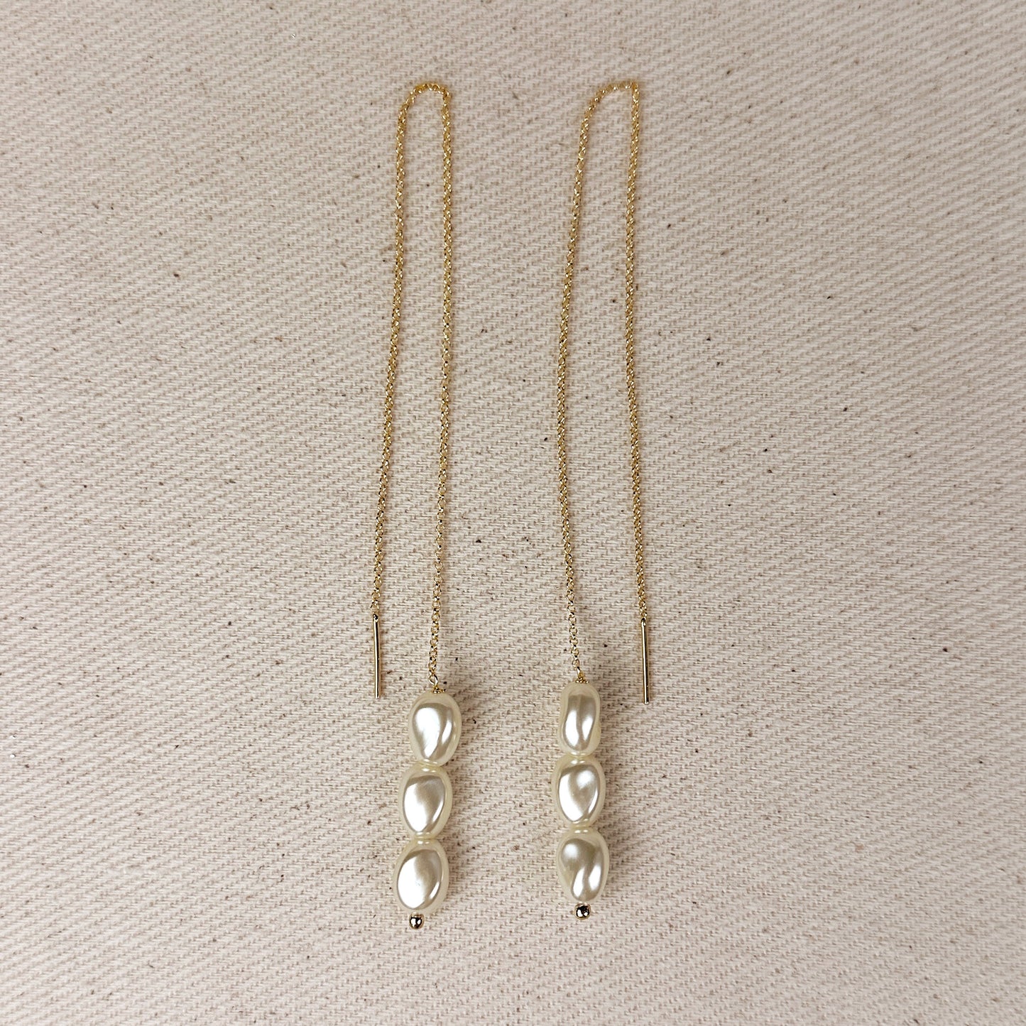 18k Gold Filled Row of Baroque Pearls Threader Earrings