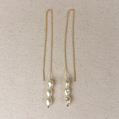 18k Gold Filled Row of Baroque Pearls Threader Earrings