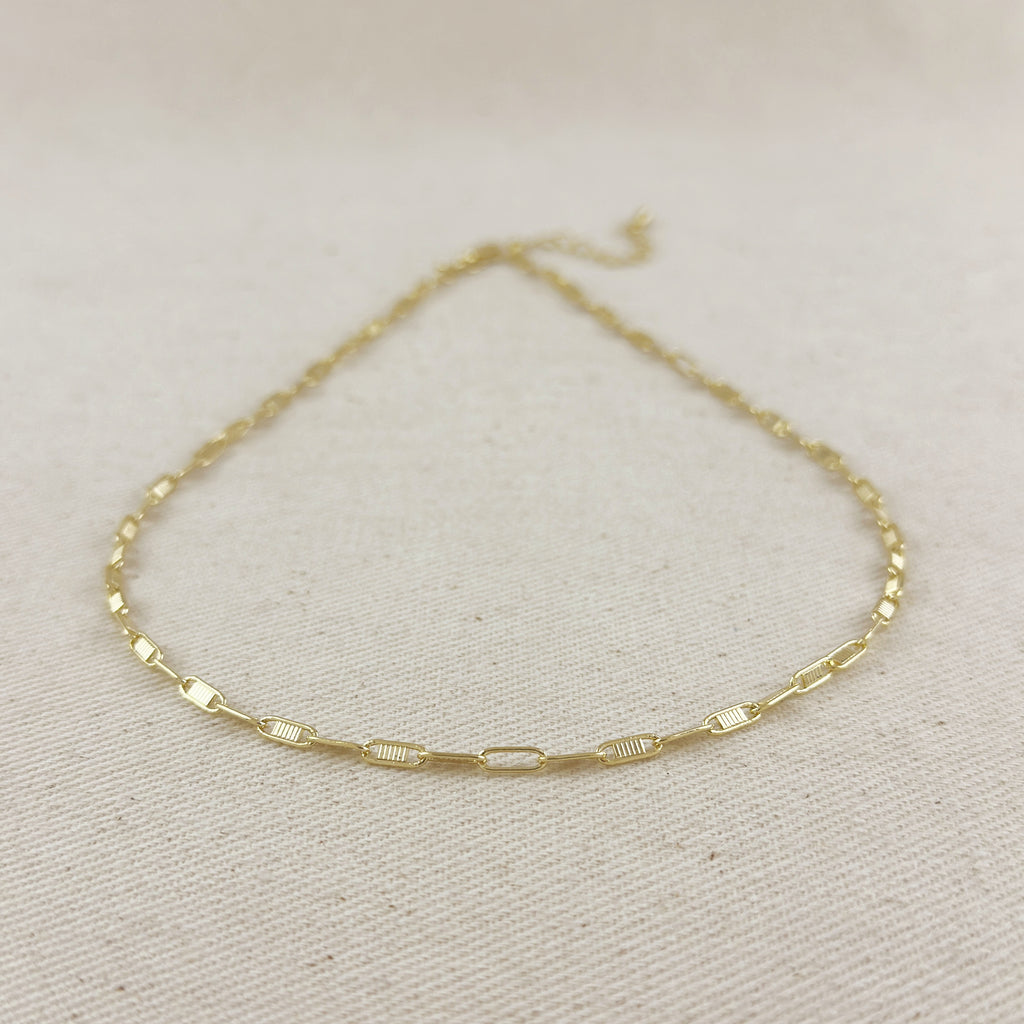 18K Gold Filled Textured Bar Link Necklace