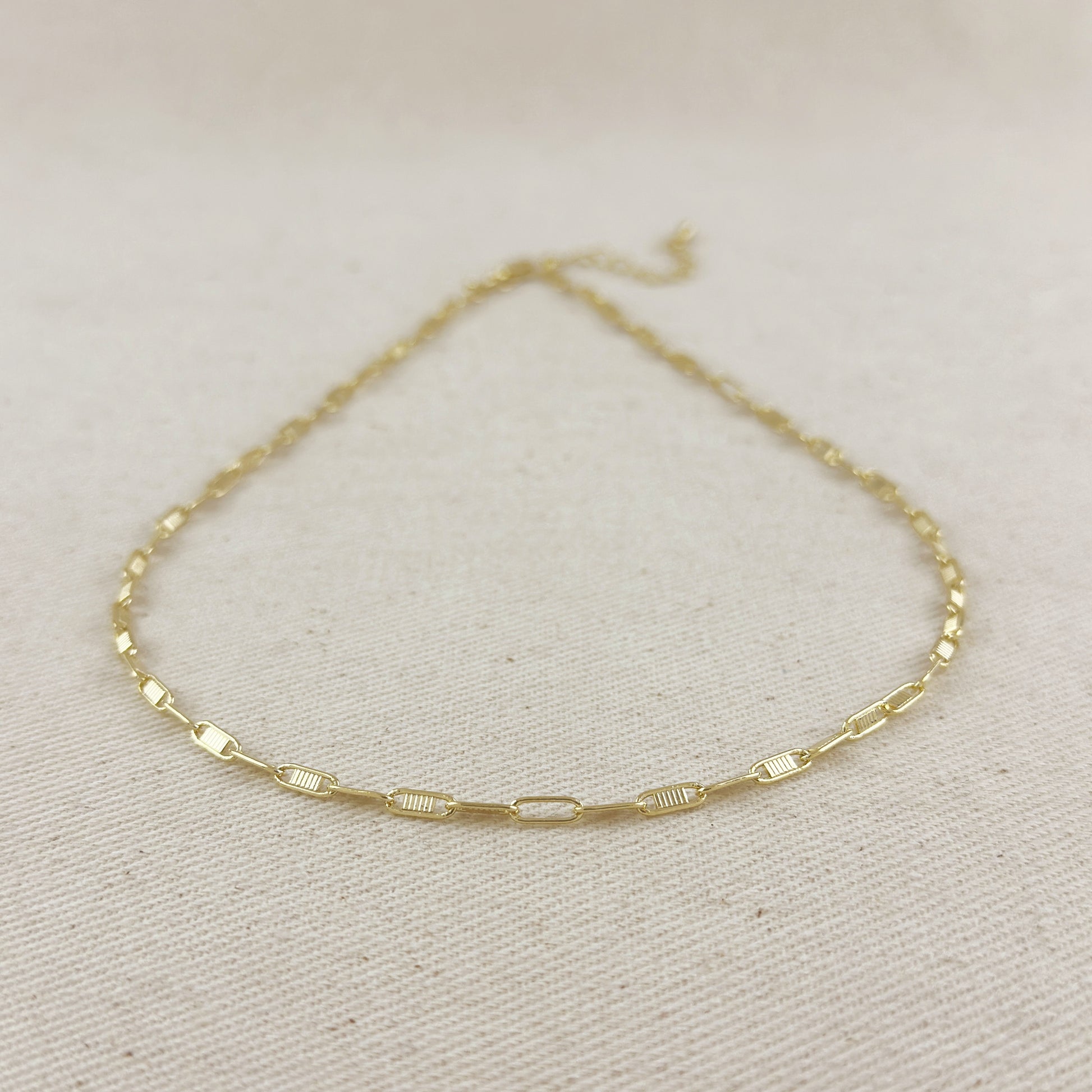 18K Gold Filled Textured Bar Link Necklace