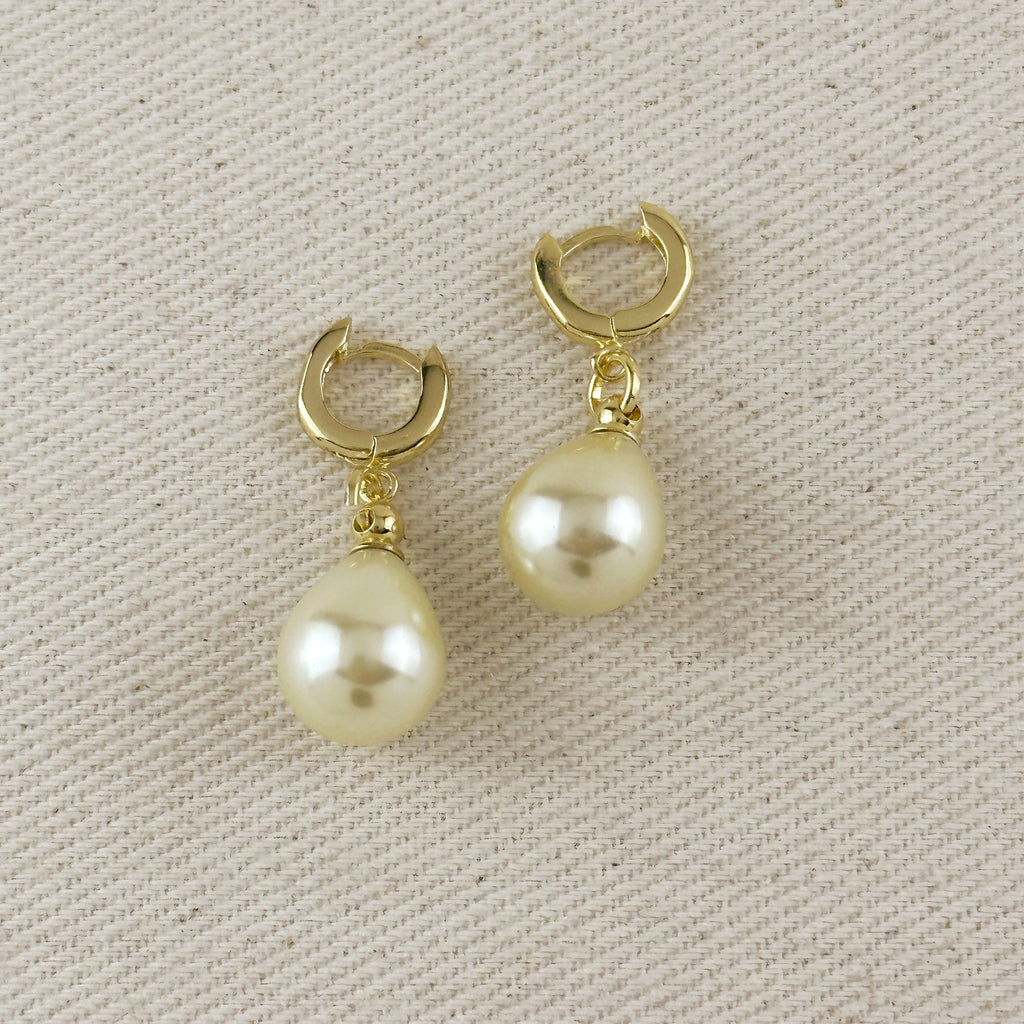 18k Gold Filled Teardrop Pearl Hoop Earrings
