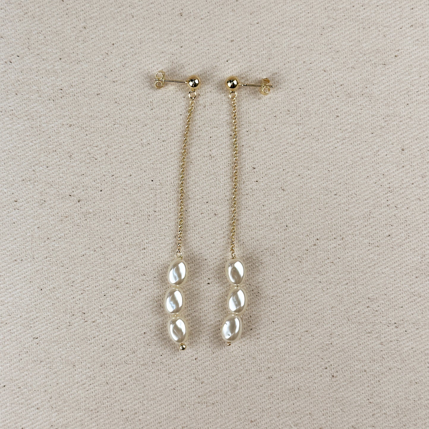 18k Gold Filled Row of Baroque Pearls Drop Earrings