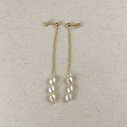 18k Gold Filled Row of Baroque Pearls Drop Earrings