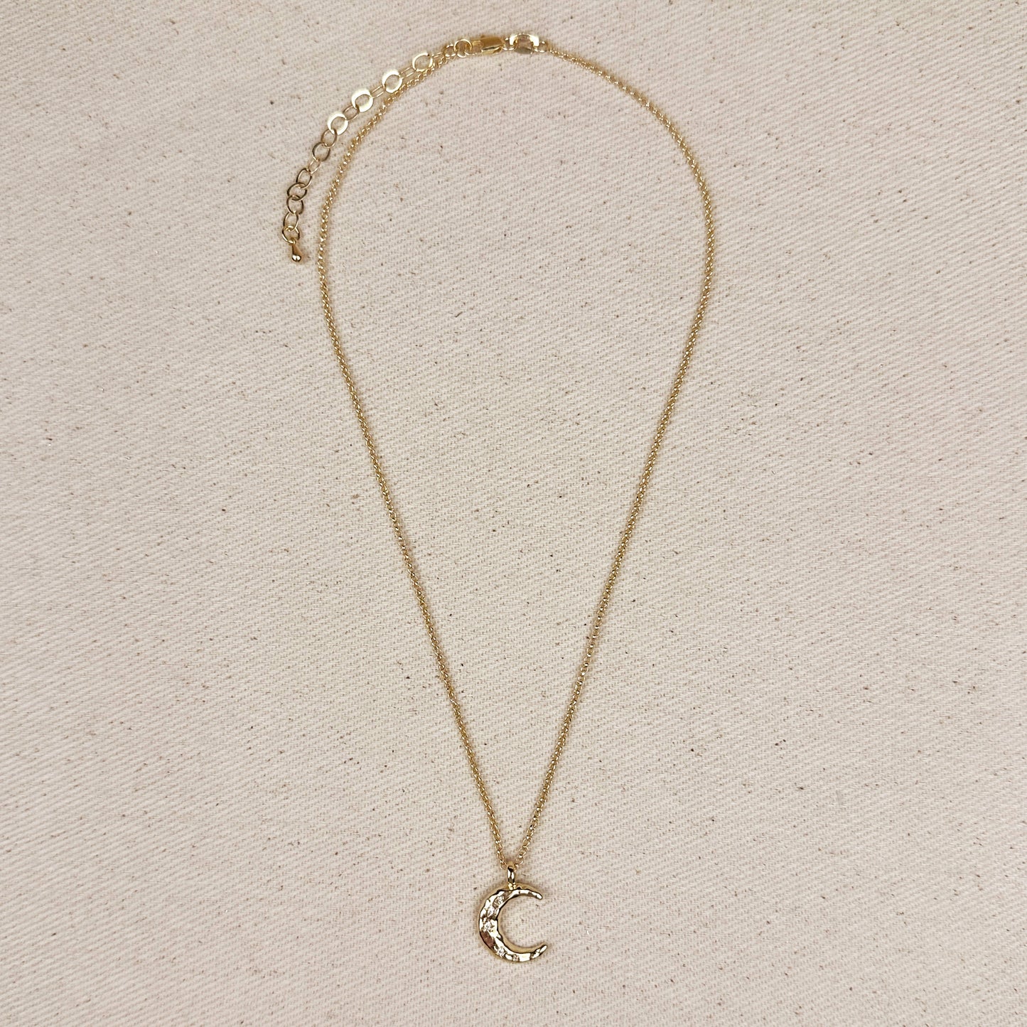18k Gold Filled Hammered Crescent Moon CZ Necklace