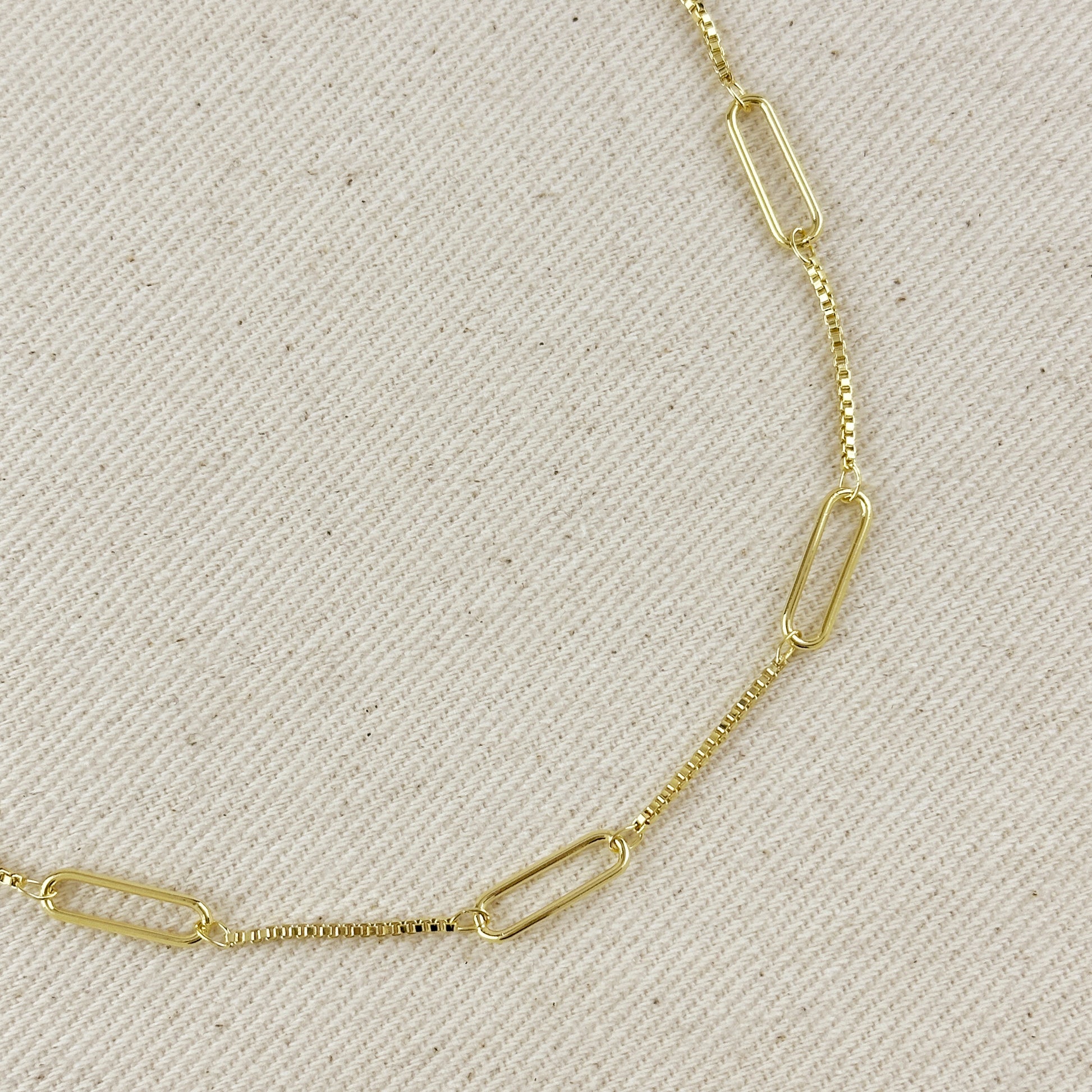 18k Gold Filled Paperclip & Box Chain Necklace