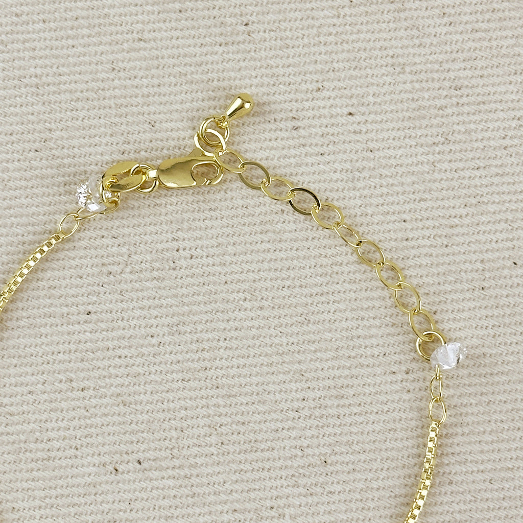 18K Gold Filled Box Chain & CZ Stones Bracelet