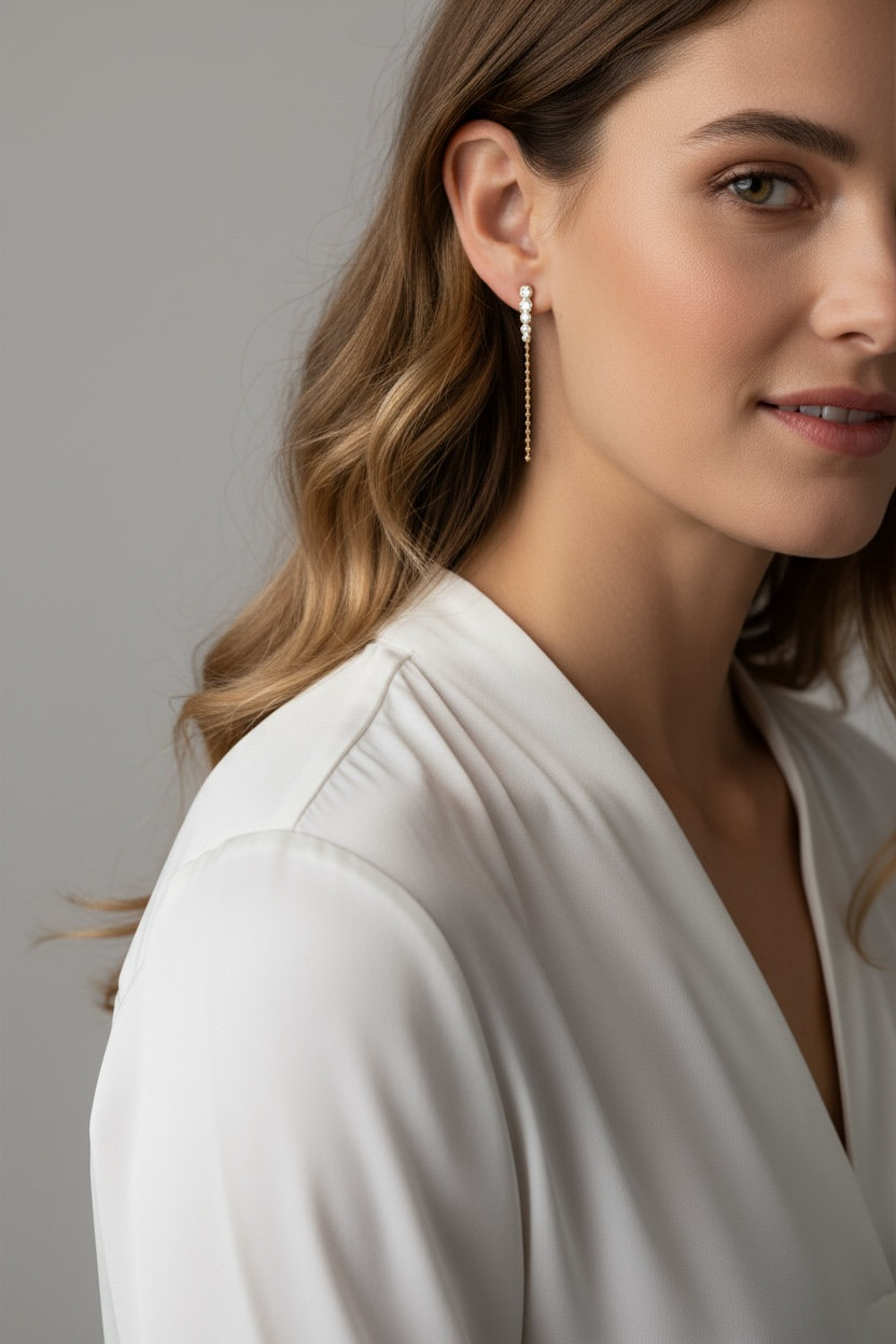 18k Gold Filled CZ And Beads Gradient Drop Earrings