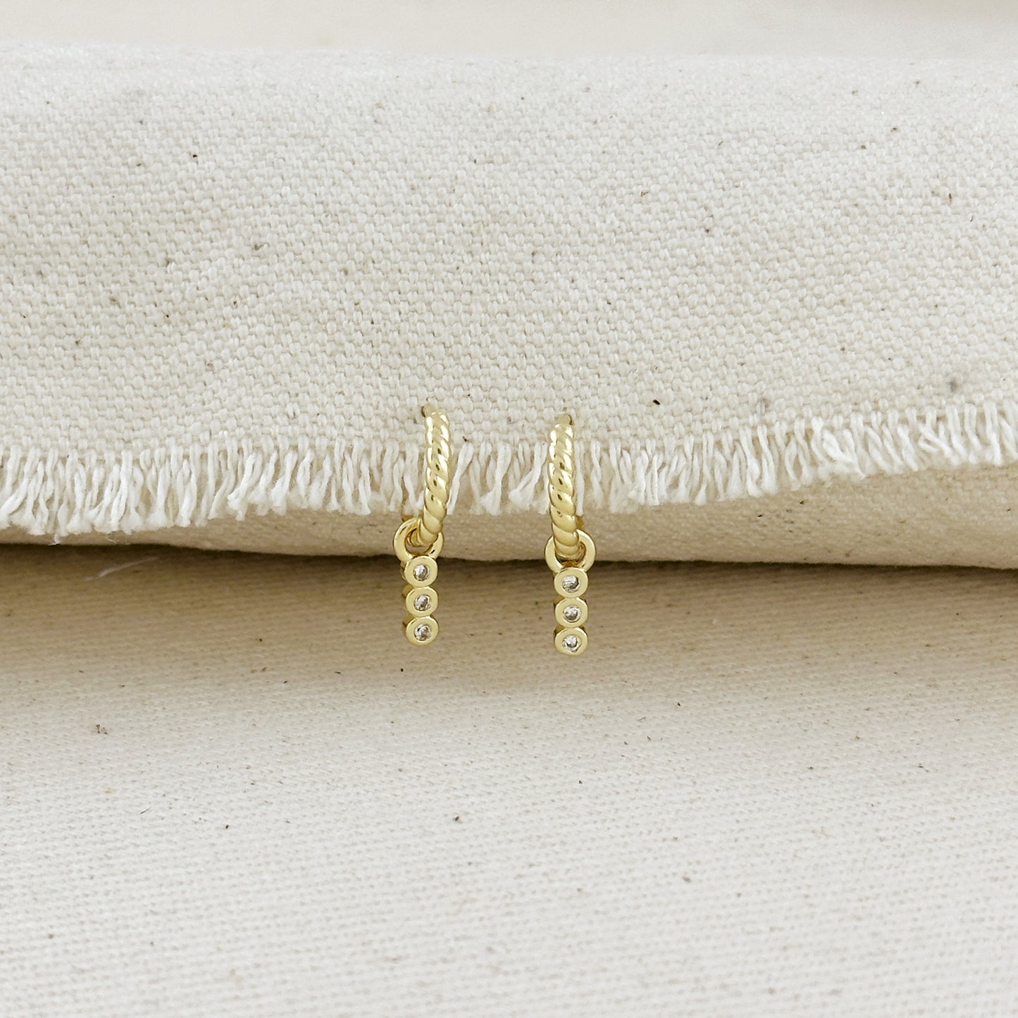 18k Gold Filled Mini Twisted Hoop Earrings With CZ Charm