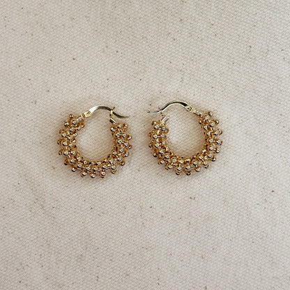 18k Gold Filled Beaded Cluster Hoop Earrings