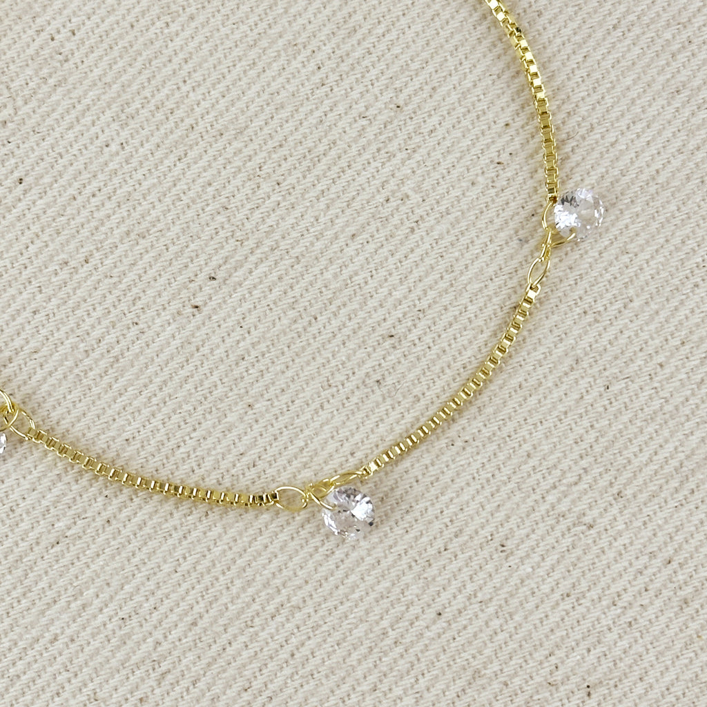 18K Gold Filled Box Chain & CZ Stones Bracelet