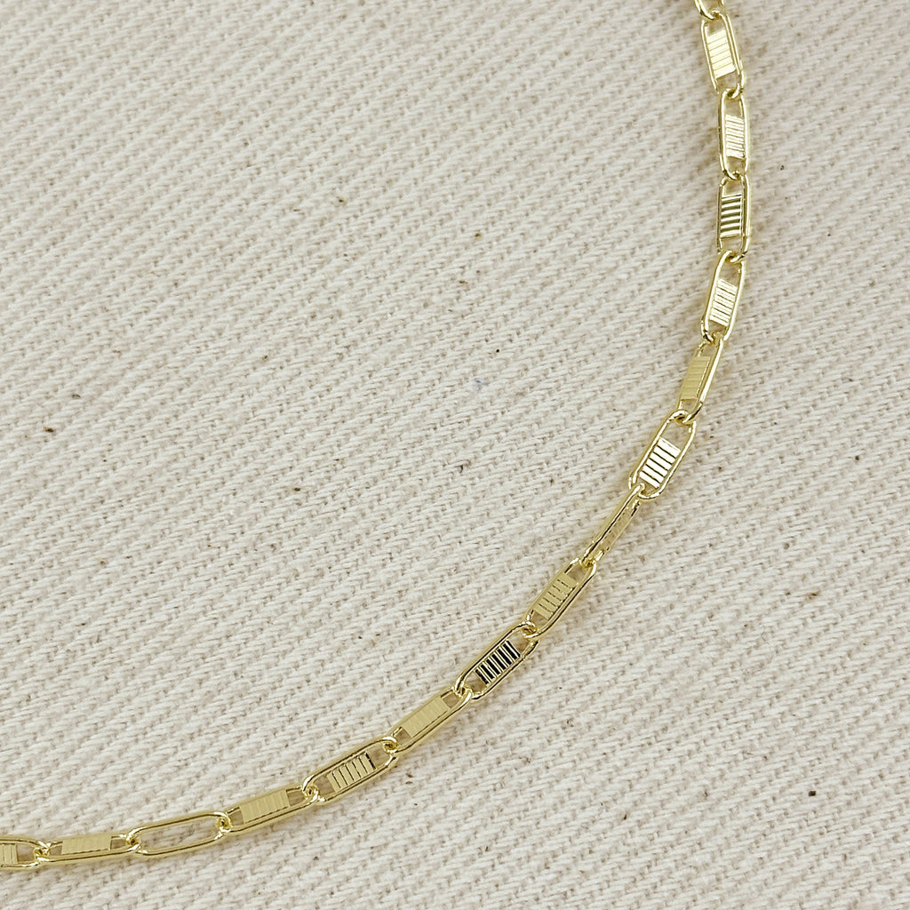18K Gold Filled Textured Bar Link Necklace