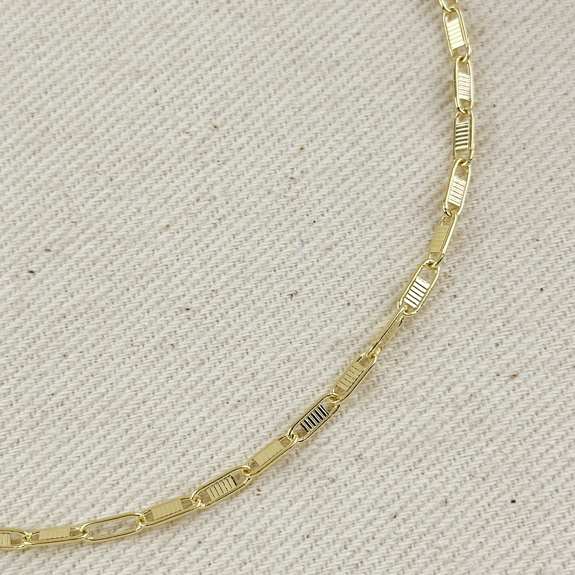 18K Gold Filled Textured Bar Link Necklace