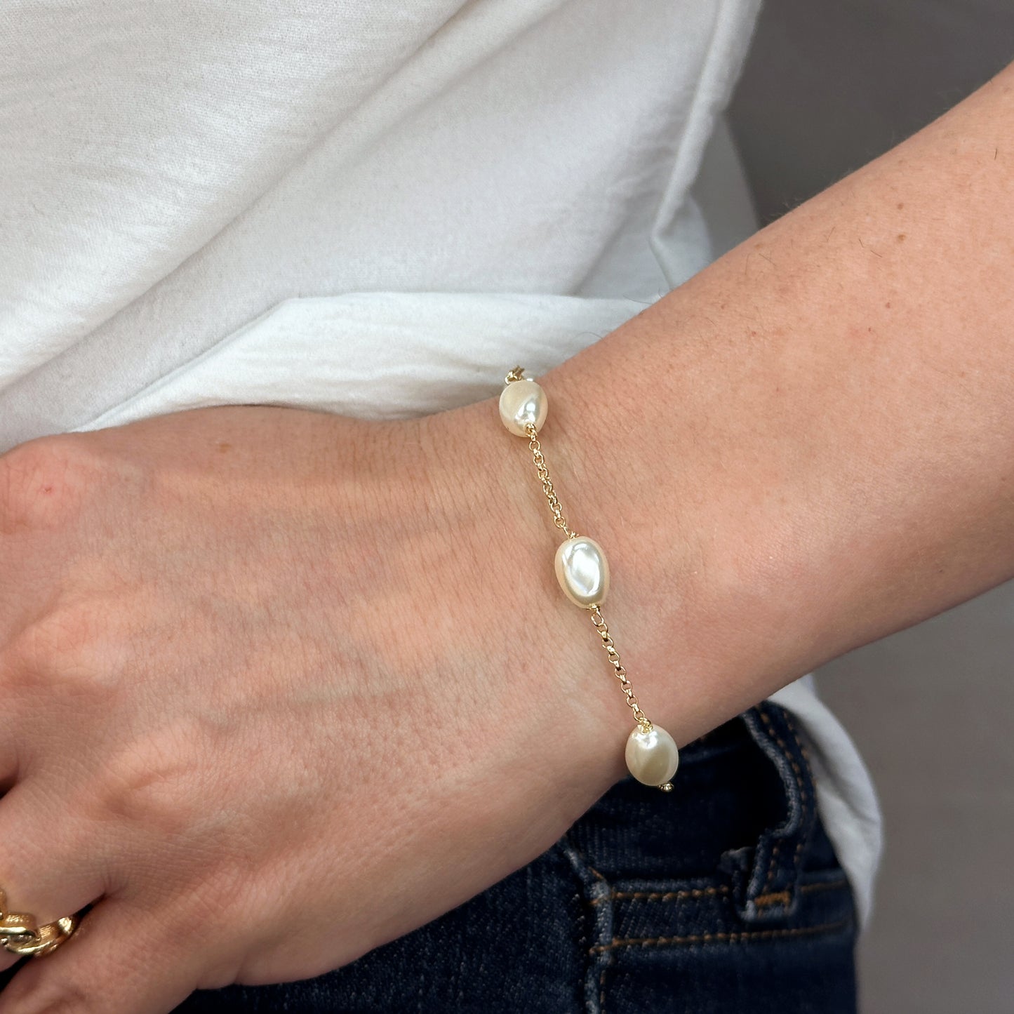 18k Gold Filled Spaced Baroque Pearl Bracelet