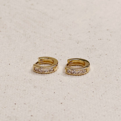 18k Gold Filled CZ Line Clicker Hoop Earrings