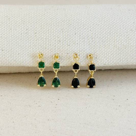 18k Gold Filled Colored CZ Mixed Shapes Drop Earrings