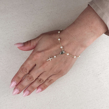 18k Gold Filled Pearl & Figaro Rosary Bracelet