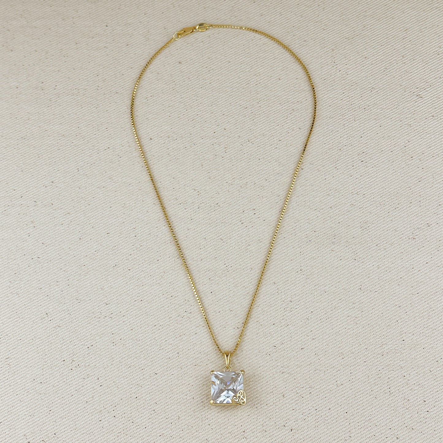 18k Gold Filled Oversized Princess Cut Necklace