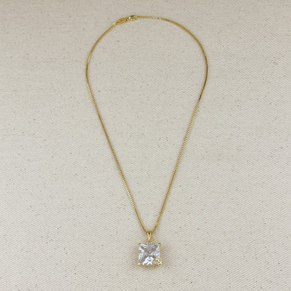 18k Gold Filled Oversized Princess Cut Necklace