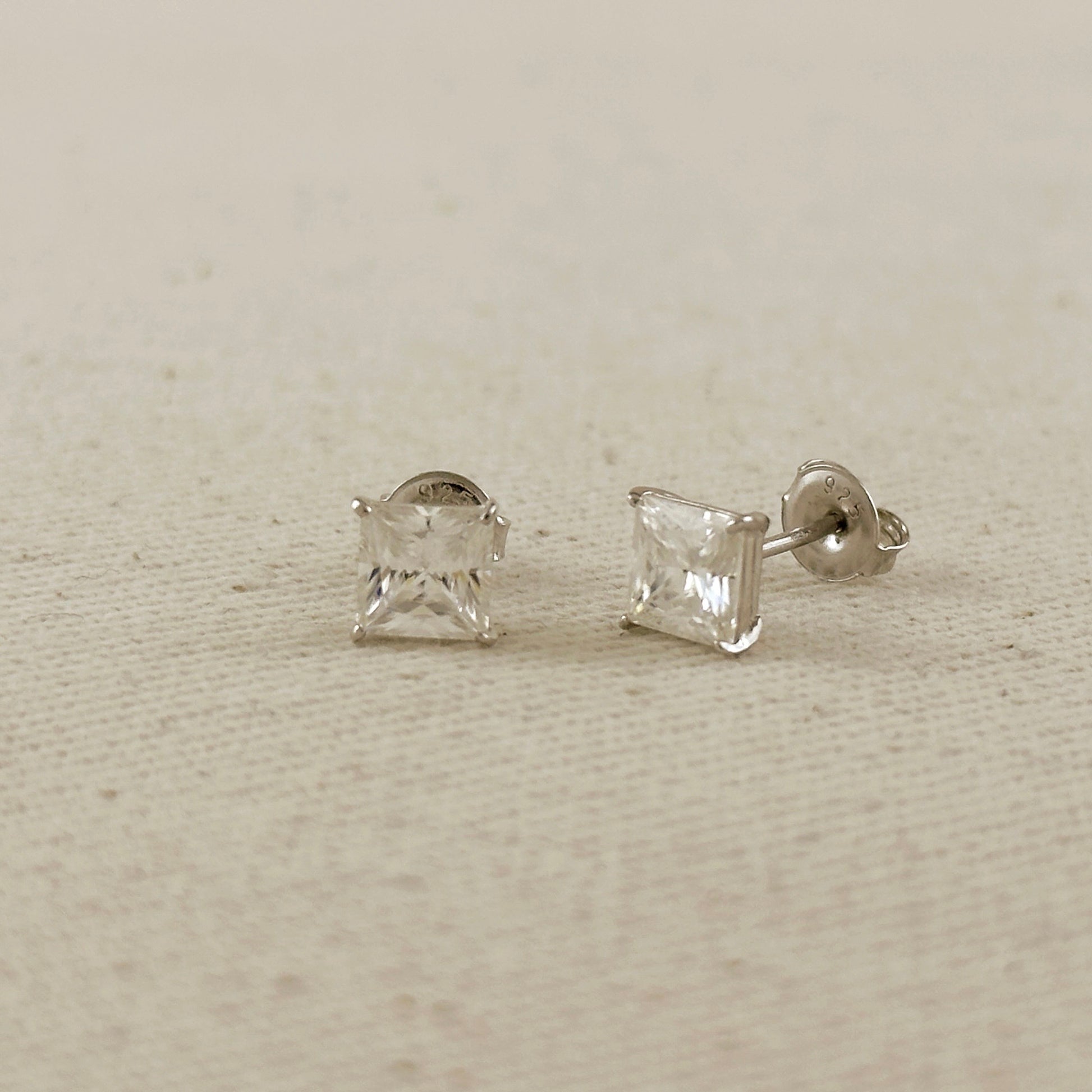.925 Sterling Silver Rhodium Plated 6.0 mm Princess Cut Moissanite Stud