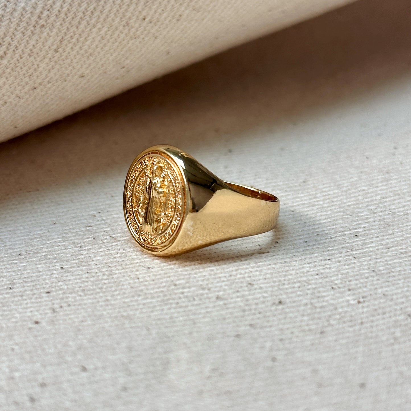 18k Gold Filled Saint Benedict Signet Ring