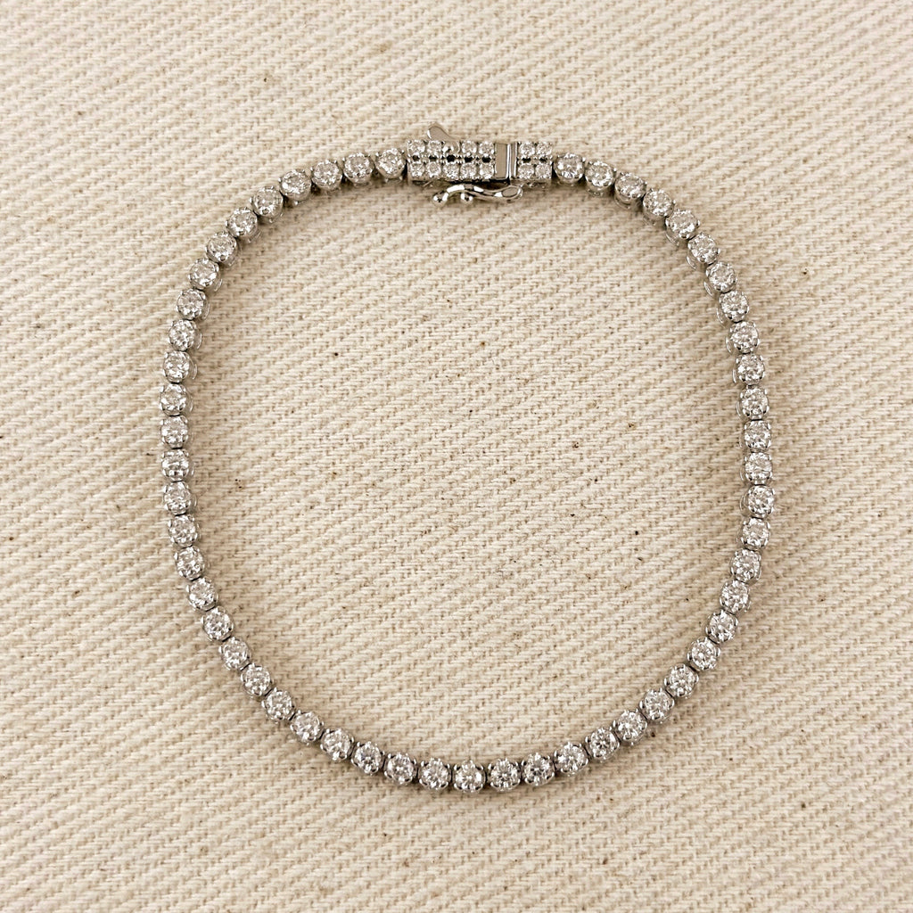 .925 Sterling Silver Rhodium Plated 2.25mm Moissanite Tennis Bracelet