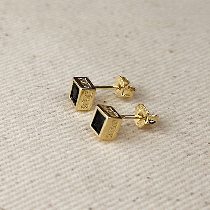 18k Gold Filled Colored Square Stud Earring With Detailed Bezel