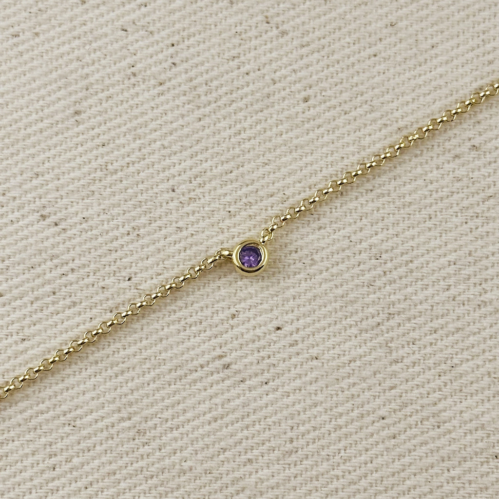 18k Gold Filled Dainty Bezel CZ Birthstone Bracelet