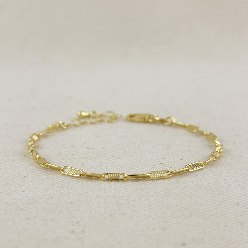 18K Gold Filled Textured Bar Link Bracelet