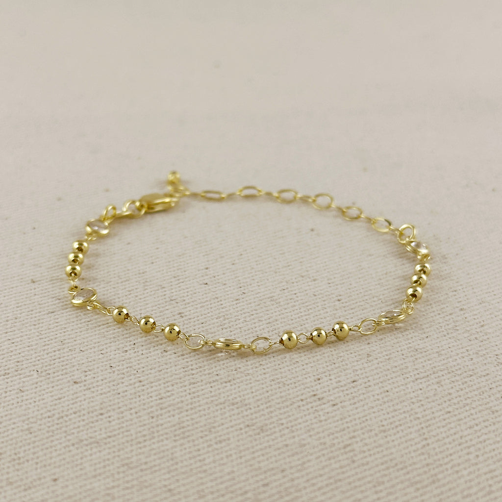 18k Gold Filled Beaded Bezel CZ Bracelet