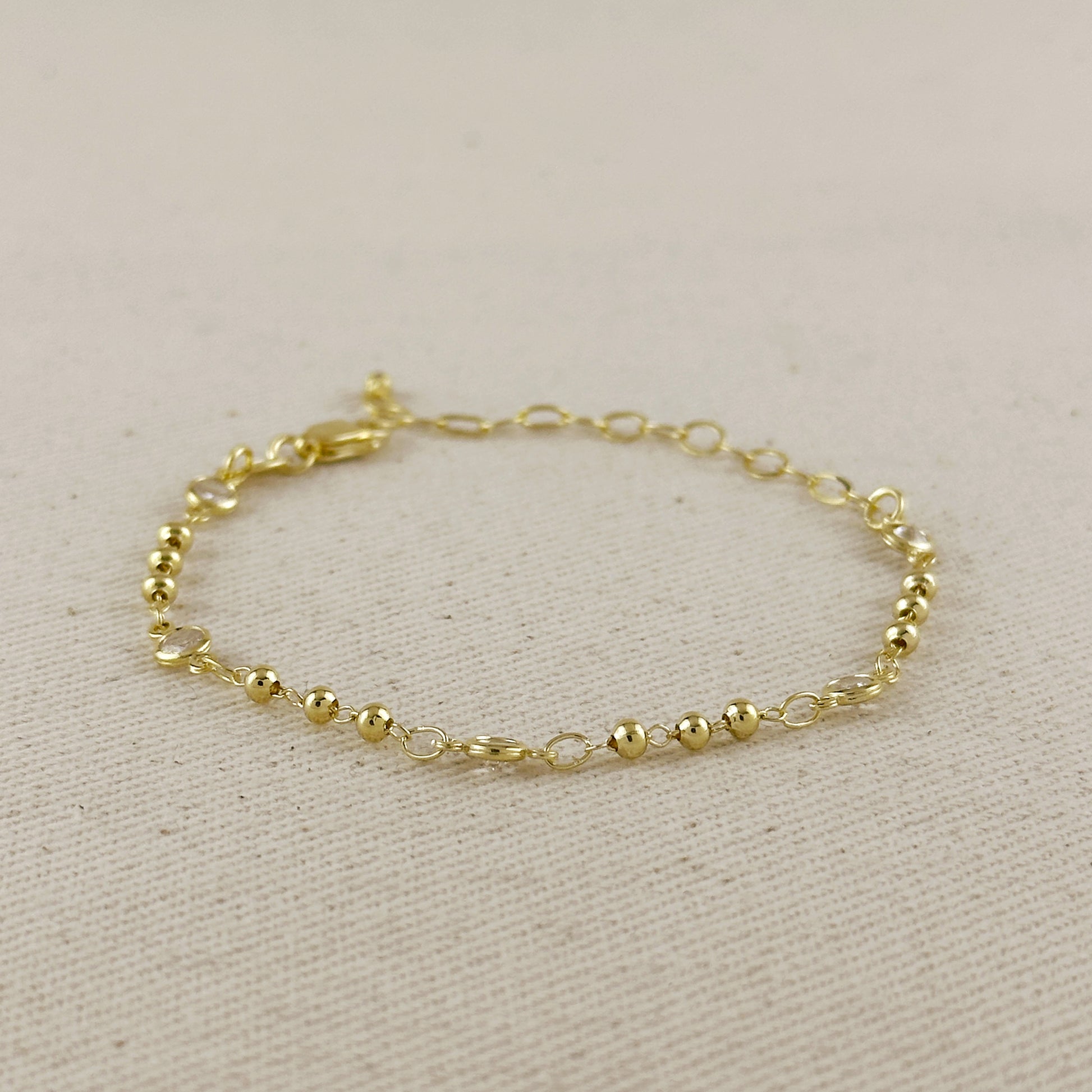 18k Gold Filled Beaded Bezel CZ Bracelet